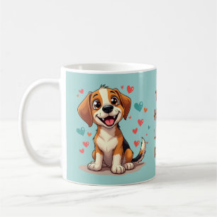 Niedlicher Kawaii-Beagle mit Herz spielendem Hund Kaffeetasse