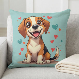 Niedlicher Kawaii-Beagle mit Herz spielendem Hund Kissen