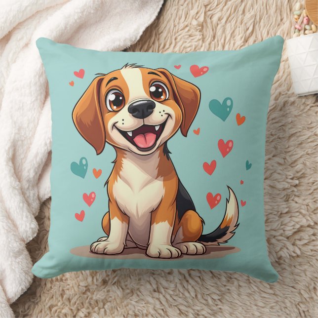 Niedlicher Kawaii-Beagle mit Herz spielendem Hund Kissen (Decke)