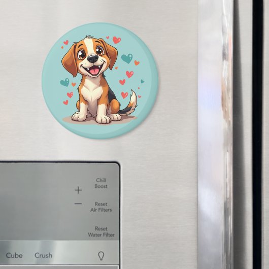 Niedlicher Kawaii-Beagle mit Herz spielendem Hund Magnet (In Situ (Kühlschrank))
