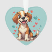 Niedlicher Kawaii-Beagle mit Herz spielendem Hund Ornament (Vorderseite)