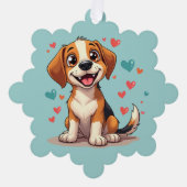 Niedlicher Kawaii-Beagle mit Herz spielendem Hund Ornament Karte (Vorderseite)