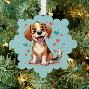 Niedlicher Kawaii-Beagle mit Herz spielendem Hund Ornament Karte