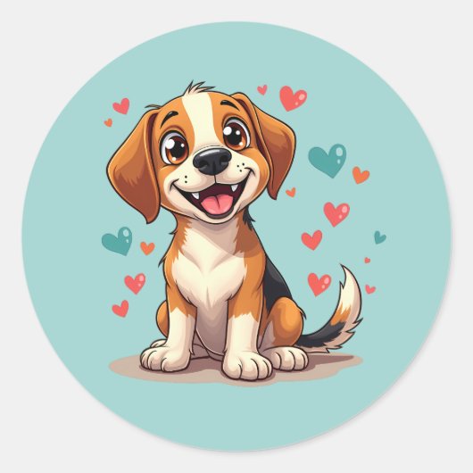 Niedlicher Kawaii-Beagle mit Herz spielendem Hund Runder Aufkleber (Vorderseite)