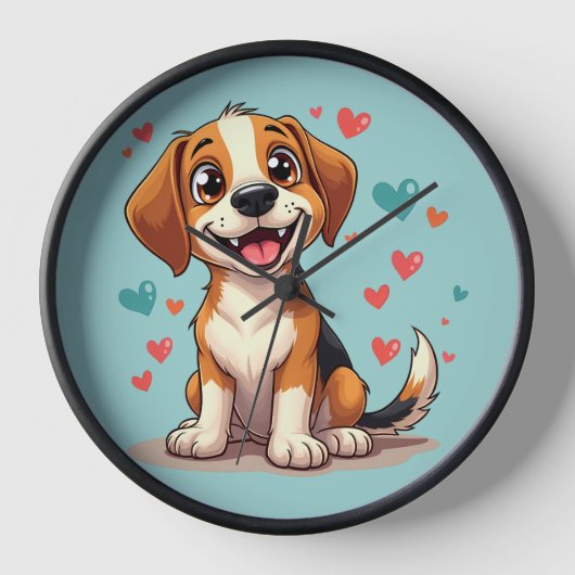 Niedlicher Kawaii-Beagle mit Herz spielendem Hund Uhr (Vorderseite)