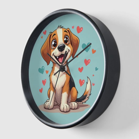 Niedlicher Kawaii-Beagle mit Herz spielendem Hund Uhr (Winkel)