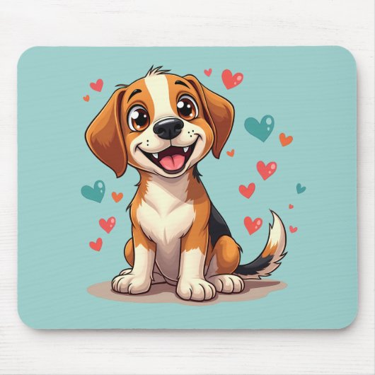 Niedlicher Kawaii-Beagle mit Herz spielerischer Hu Mousepad (Vorne)