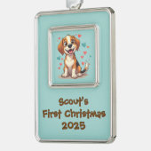 Niedlicher Kawaii-Beagle mit Herz spielerischer Hu Rahmen-Ornament Silber (Links)