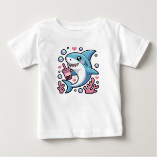 Niedlicher Kawaii Blauer Happy Shark Pink Bubble T Baby T-shirt
