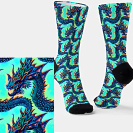 Niedlicher Kawaii Blue Baby Dragon auf Aqua Socken