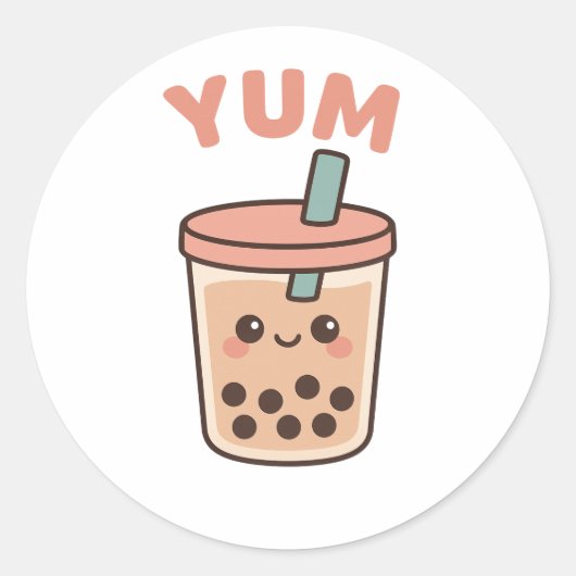 Niedlicher Kawaii Boba Tea "Yum" Bubble Tee Sticke Runder Aufkleber (Vorderseite)
