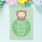 Niedlicher Kawaii Cartoon Monkey & Blume Kindergeb Einladung