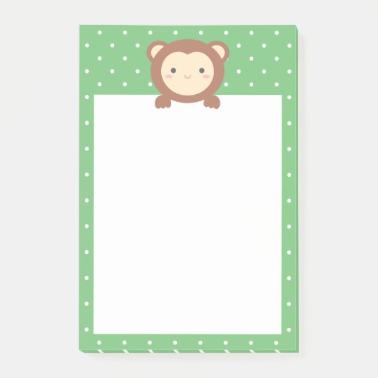Niedlicher Kawaii Cartoon Monkey Green Polka Dots Post-it Klebezettel (Vorderseite)