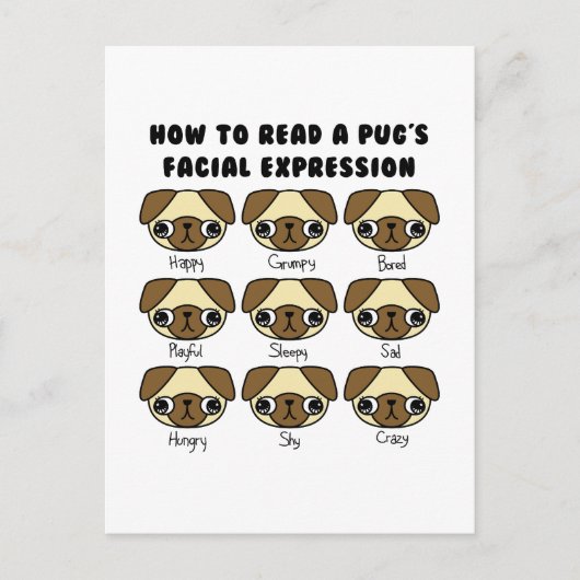 Niedlicher Kawaii Cartoon Mops Funny Postcard Postkarte (Vorderseite)