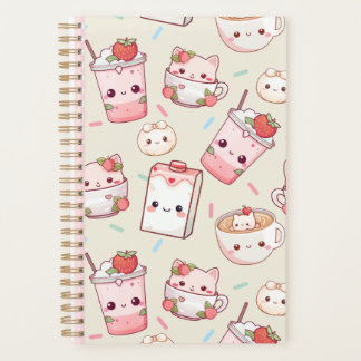 Niedlicher Kawaii Cat and Coffee Print Planner Ado Planer
