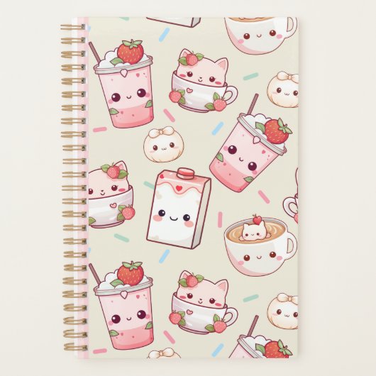 Niedlicher Kawaii Cat and Coffee Print Planner Ado Planer (Vorderseite)