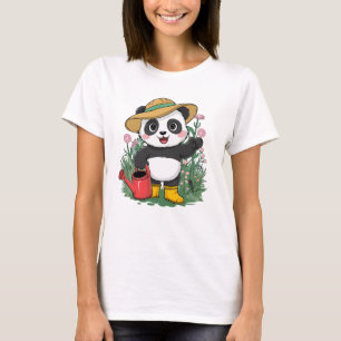Niedlicher Kawaii Chibi Panda mit Blume T-Shirt