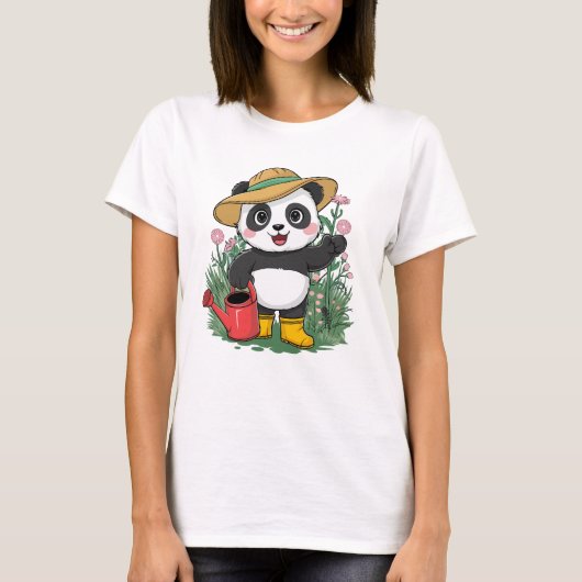 Niedlicher Kawaii Chibi Panda mit Blume T-Shirt (Vorderseite)
