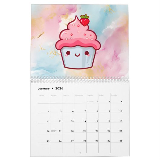 Niedlicher Kawaii cupcake Food Muffin Kalender (Jan 2026)