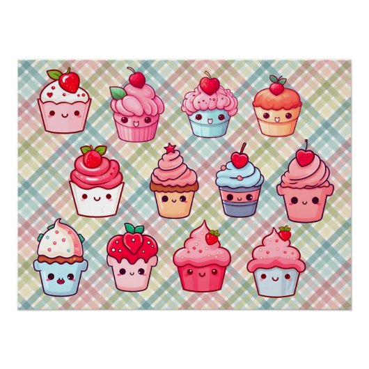 Niedlicher Kawaii-Cupcake-Food-Muffin Poster (Vorderseite)