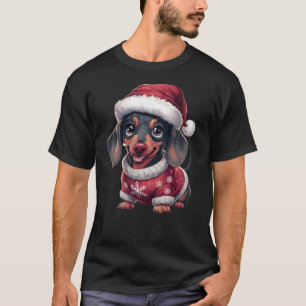 Niedlicher Kawaii Dackel Hund in Weihnachtsmannmüt T-Shirt