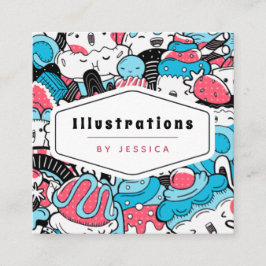 Niedlicher Kawaii Dessert Muster Grafik Designer S Quadratische Visitenkarte
