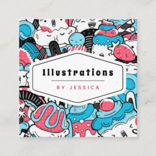 Niedlicher Kawaii Dessert Muster Grafik Designer S Quadratische Visitenkarte