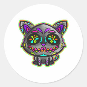 Niedlicher Kawaii Dia des Los Muertos Katzentag de Runder Aufkleber