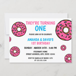 Niedlicher Kawaii Donut Twin Joint 1. Geburtstag Einladung