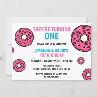 Niedlicher Kawaii Donut Twin Joint 1. Geburtstag Einladung