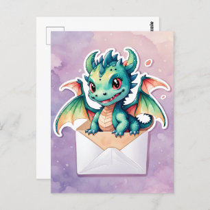 Niedlicher Kawaii-Drache, Postüberquerung Postkart Postkarte