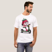 Niedlicher Kawaii Erdbeeren Sushi Scooter Lieferun T-Shirt (Vorne ganz)