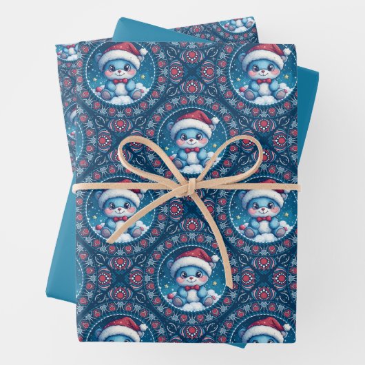 Niedlicher Kawaii-Festbär Mandala Geo Diamond Tile Geschenkpapier Set (Beispiel)