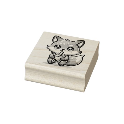 Niedlicher Kawaii Fox mit Bubble Tee Gummistempel (Stempel)