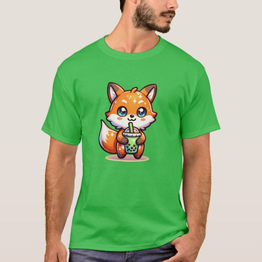 Niedlicher Kawaii Fox mit Bubble Tee Personalisier (Vorderseite)