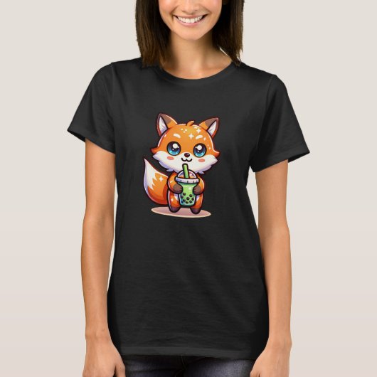 Niedlicher Kawaii Fox mit Bubble Tee Personalisier (Vorderseite)