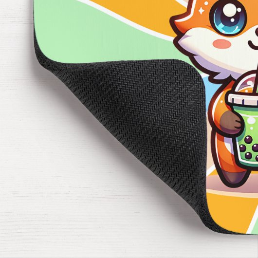 Niedlicher Kawaii Fox mit Bubble Tee Personalisier Mousepad (Ecke)