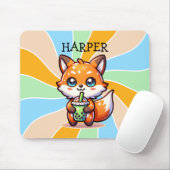 Niedlicher Kawaii Fox mit Bubble Tee Personalisier Mousepad (Mit Mouse)