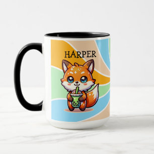 Niedlicher Kawaii Fox mit Bubble Tee Personalisier Tasse