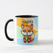 Niedlicher Kawaii Fox mit Bubble Tee Personalisier Tasse (Links)