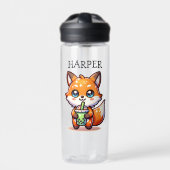 Niedlicher Kawaii Fox mit Bubble Tee Personalisier Trinkflasche (Vorderseite)