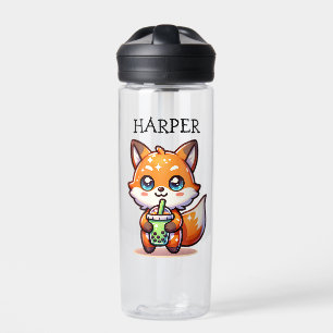 Niedlicher Kawaii Fox mit Bubble Tee Personalisier Trinkflasche