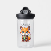 Niedlicher Kawaii Fox mit Bubble Tee Personalisier Trinkflasche (Vorne)