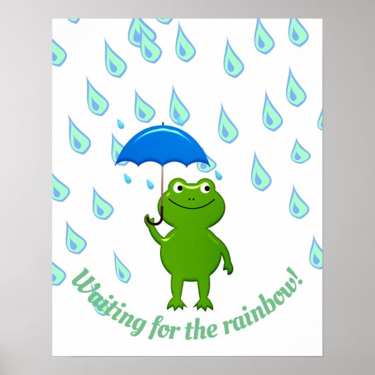 Niedlicher Kawaii Frog und Regen Poster (Vorne)