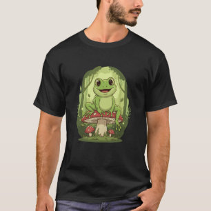 Niedlicher Kawaii-Frosch auf Pilz Waldpilz Lang T-Shirt