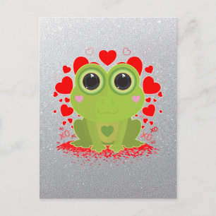 Niedlicher Kawaii-Frosch mit Herzen auf elegantem Postkarte