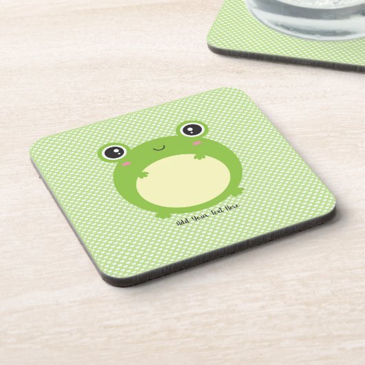Niedlicher Kawaii-Frosch mit Personalisiertem Text Getränkeuntersetzer (Linke Seite)
