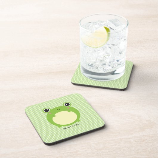 Niedlicher Kawaii-Frosch mit Personalisiertem Text Getränkeuntersetzer (Rechte Seite)