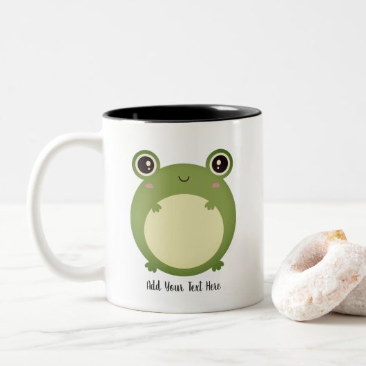 Niedlicher Kawaii-Frosch mit Personalisiertem Text Zweifarbige Tasse (Mit Donut)