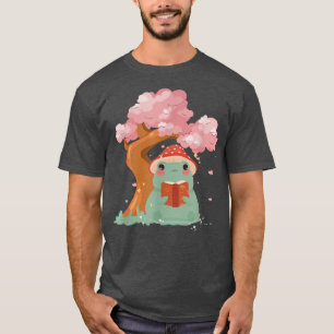 Niedlicher Kawaii-Frosch mit Sakura Cherry Blossom T-Shirt